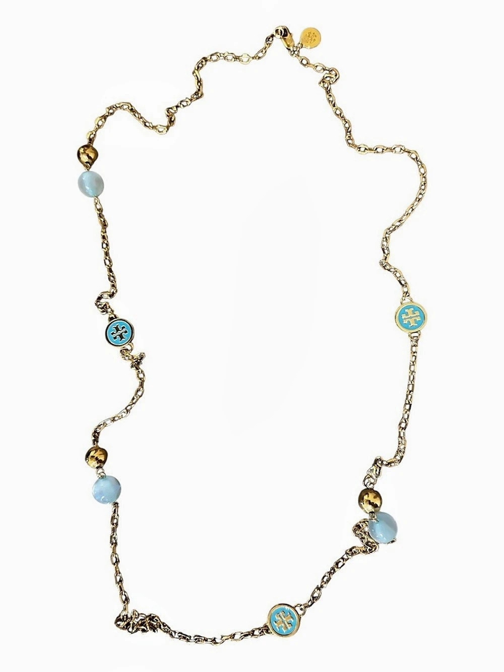 Tory Burch Gold & Turquoise Logo Station Necklace
